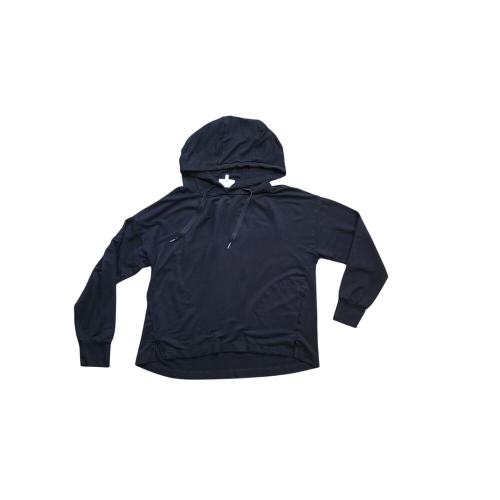 Soma Wknd Black Hoodie Womens M Soft Terry Cozy Boxy‎ Fit Slant Pockets FLAW